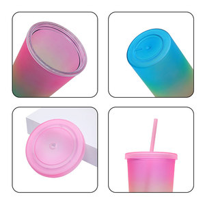 แก้วน้ำพลาสติกแบบมีฝาปิดลายไล่สีหรูหรา ปี 2026 ขายส่ง รับทำโลโก้ แก้วน้ำสองชั้นแบบใช้ซ้ำได้ ขวดน้ำสีรุ้งไล่เฉดสี - Product Image 5