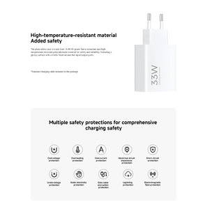 ชุดอุปกรณ์ชาร์จเร็วพิเศษสำหรับ <span class=keywords><strong>Xiaomi</strong></span> 33W, อะแดปเตอร์จ่ายไฟ EU QC3.0ฟังก์ชัน PD ลัดวงจรทนไฟ - Product Image 4