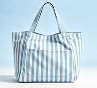 Sac fourre-tout en toile rayée personnalisable, écologique, grande capacité, avec poche extérieure et bandoulière, idéal pour un cadeau
