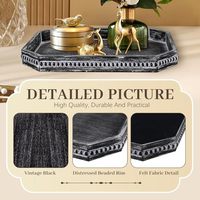 Plateau de service décoratif pour table basse, long plateau octogonal en bois noir avec perles en bois, style farmhouse, pour table ottoman ou comptoir