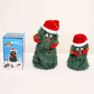 STOCK Green Tree Christmas Santa Manufacturer Plush Musical Dancing Decorated Toy Upgraded Mini Santa Toy