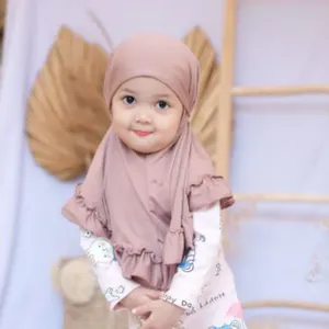 2022 Wholesale Customization Islamic Indonesia Solid Color 12yeay Hijab Scarf for Muslim Kids Girls Children Instant Kids Hijab