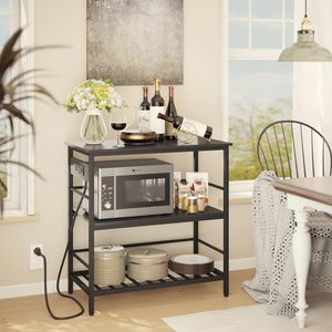 Étagère de cuisine noire SENYU pour micro-ondes avec un grand espace de rangement et des prises de courant intégrées. Comptoir large qui sert également de support à pain - Product Image 5
