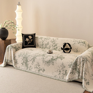 Housse de canapé de style français en fil duveteux, couverture intégrale, motif plantes et fleurs - Product Image 2