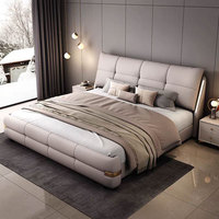 Lit double en cuir à revêtement souple, avec rangement à pression d'air, lit double doux et confortable avec revêtement moelleux et fonctions de rangement