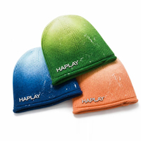 Casquette beanie unisexe en tricot côtelé avec logo personnalisé, broderie 3D, effet ombré, effet peinture éclaboussée, style streetwear Y2K, hip hop