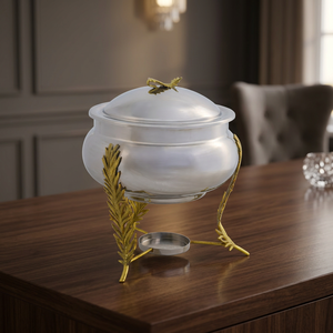 Recipiente para Calentar Comida de Doble Capa de Acero Inoxidable Estilo Árabe con Diseño de Hoja Dorada, Servidor de Buffet para Restaurantes y Catering de Ramadán - Product Image 3