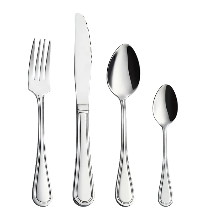Wholesale Customized logo 5Pcs Hotel Restaurant Silverware Knife Fork Spoon Set Metal Flatware Set Stainless Steel Cutlery Set