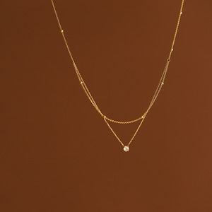 Cadena de cuentas de doble capa delicada de Joolim Jewelry, collar de eslabones de moda de Zirconia única de acero inoxidable chapado en oro de 18 quilates, regalos de fiesta - Product Image 3