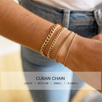 Bracelet cubain en acier inoxydable plaqué or 14 carats pour femme, style hip-hop, sans ternissement