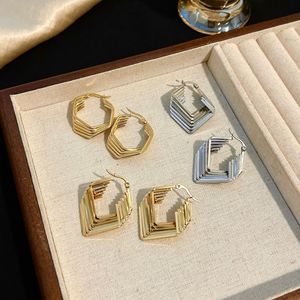 Trendy Stacked Hexagon Hoop <b>Earrings</b> | PVD Gold Plated Stainless Steel Zircon | Geometric Layered Design for Women | Waterproof - Product Image 3