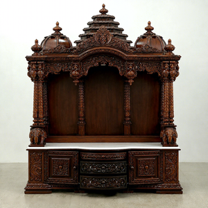 Large Size Teak Wooden Handicraft Temple Premium Wooden Temple Wholesale Supplier Decorative Large Wooden <b>Mandir</b> with Storage UK - Product Image 2