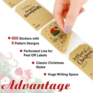 2 x 3 Inch Self Adhesive christmas gift tags sticker Kraft paper Christmas Festival Birthday Present candy packaging sticker