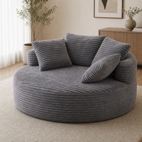 Sillón Individual Redondo para Personas Perezosas, Tela de Esponja Pura con Efecto Peluche de Conejo, Cama sin Estructura de Compresión para Sala de Estar