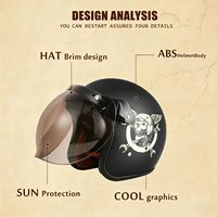 Nouveau casque ouvert style Cafe Racer avec motif tête de mort rétro, coque ABS, homologué ECE, taille XL, fermeture rapide, entièrement amovible