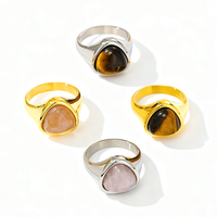 Bague en acier inoxydable de style tendance, non ternissable, polissage élevé, plaqué or 18 carats, de haute qualité, en forme de triangle, en œil de tigre