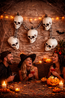 Accessoires d'Halloween : 6 pièces de décorations suspendues en forme de chaîne de crânes, effrayantes pour fêtes d'horreur, décoration intérieure et extérieure
