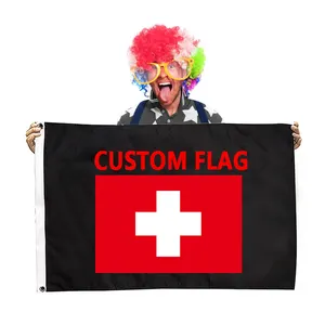 Bendera kustom 100% poliester cetak Logo 3 * 5ft luar ruangan Swiss cangkir Eropa penggemar ceria bendera