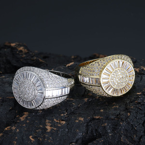 Anillo de Hombre de Alta Gama, Estilo Hip-Hop, Chapado en Oro de 18K, con Circonita Cúbica Redonda, Venta al Por Mayor, Estilo Europeo y Americano - Product Image 5