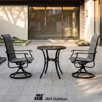 Ensemble de table et chaises de jardin J&M Outdoor 3 pièces en 1, 2 places, table de 75 cm, utilisation par tous les temps, siège rotatif imperméable