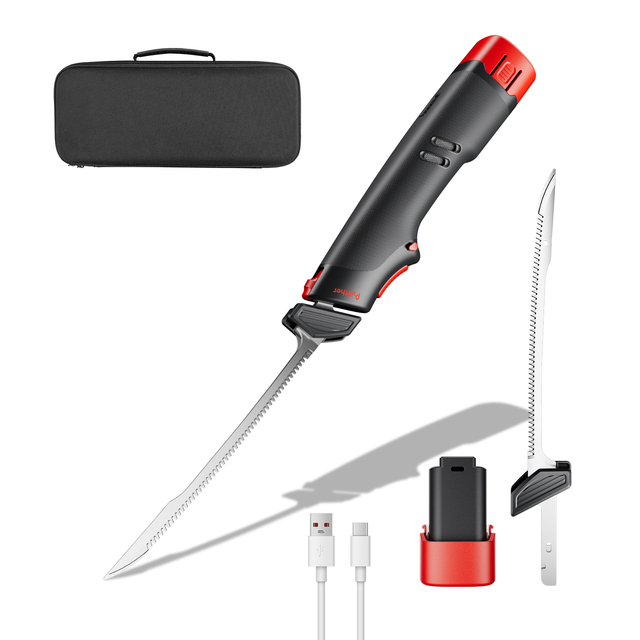 Electric Fillet Knife for Home Kitchen - 9 Inch Batter Indicator Safe Lock Design Pullther