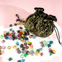 Pochette à cordon en velours doux grande capacité pour dés de jeu, fond rond, avec breloques lune dorée pour D&D