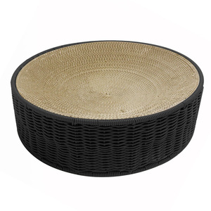 Lit rond pour chat avec noyau intérieur remplaçable, rembourrage en fausse fourrure, griffoir en rotin fait main amovible, lit pour animaux de compagnie - Product Image 4