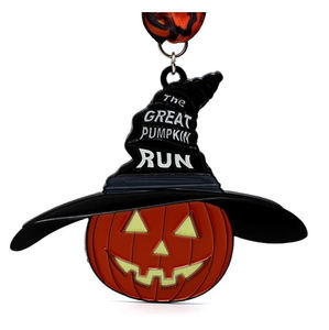 WD campione gratuito personalizzato medaglia di smalto, bagliore in zucche scure caramelle mais halloween run 5k medaglia - Product Image 4