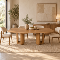 Table de salle à manger en bois de 250 cm, grande table de conférence moderne à double base avec finition en bois naturel pour hôtel et bureau (vente en gros)