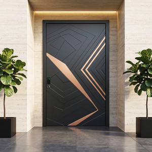Porte d'entrée pivotante intelligente sur mesure en aluminium anti-effraction, style italien, luxe léger, rouge, géométrique tridimensionnel, à décalage - Product Image 3
