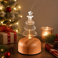 Diffuseur d'huiles essentielles en verre décoratif avec support en bois, humidificateur ultrasonique d'aromathérapie, machine à brume pour la maison et le bureau