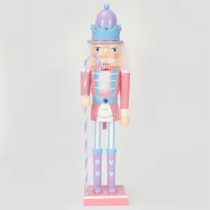 KG Xmas Crafts New Arrival Navidad Cascanueces 38cm Pink Candy Style Wooden Table Decoration Solider Nutcracker Ornaments