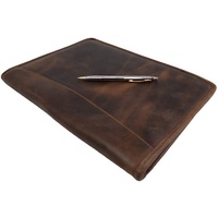Bourbon de cuero marrón cartera profesional carpeta organizador Padfolio A4 escritura pluma y titular de la tarjeta hecha a mano