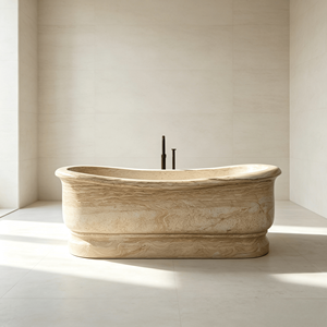 Bañera Independiente de Travertino Natural, Bañera de Piedra de Travertino Beige Sólido, Bañera de Lujo para Hotel o Villa, Bañera de Mármol - Product Image 1