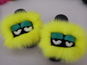 Zapatillas planas de moda para el hogar para mujer de nuevo diseño, zapatos de playa informales, zapatillas de lujo con piel de zorro y pequeño monstruo - Product Image 6