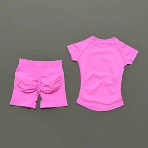 2 Pieces Gym Sets Women Seamless Knitted Yoga Sleeve Top Fitness T-shirt Set Workout Running Sports Shorts Pants <b>Suit</b> - Product Image 5