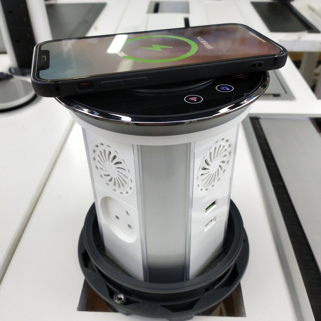 IP65 4 Side Israel Motorized Pop up Socket Smart WIFI Table Hidden Socket with USB-C Speaker Lifting Wireless Charging Socket