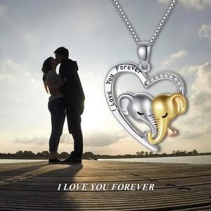 Collar con Colgante de Corazón de Doble Elefante de la Suerte Chapado en Oro Romántico, Joyería de Regalo de San Valentín al por Mayor para Mujeres y Hombres - Product Image 2