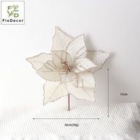 Hochwertiger Künstlicher Samtstoff Weiß Rot Weihnachtsglitzer Perlenblume Handgefertigt für Hochzeit Weihnachtsbaum Heimdekoration