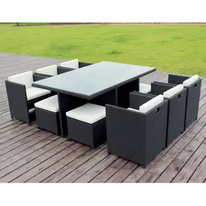 Mesa de comedor y sillas de mimbre para exteriores, conjunto de muebles de exterior para ahorro de espacio, venta al por mayor