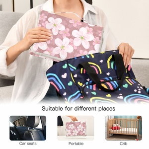 Nueva llegada: Colchoneta portátil impermeable plegable con diseño floral para cambiar pañales de bebé, con bolsillo. - Product Image 5