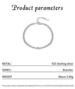 S925 Silver Chain <b>Bracelet</b> With Round Crystal Bezel Setting Minimalist Everyday Wear Unisex Jewelry - Product Image 2