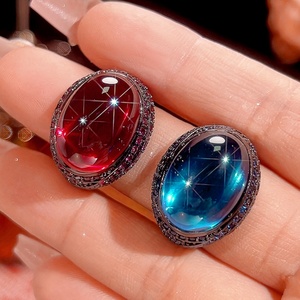 High Quality Jewelry Eco-friendly Copper Black Gold Plated Oval Cut 13*18MM Red Corundum Zircon Vintage Black Gold <b>Rings</b> Women - Product Image 3