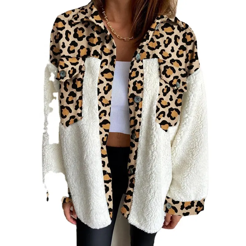 Женская плюшевая фланелевая рубашка, теплая клетчатая кофта с длинным рукавом и леопардовым принтом в стиле пэчворк, Осень-зима 2022