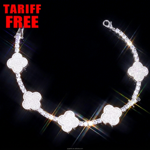 Hip Hop Ice Out Diamond Four Leaf Clover <b>Bracelet</b> 925 <b>Silver</b> VVS Moissanite Tennis <b>Bracelet</b> with GRA Certificate - Product Image 1