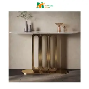 Consola de mesa de entrada de muebles de piedra de pasillo superior de mármol de acero inoxidable vintage moderno