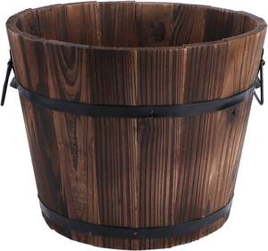 Flor de madera bucketcountrywind flor potwooden bucketplant pot boxcon orificio de drenaje handlesuitable para patio jardín patio trasero - Product Image 1