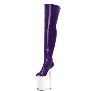 <span class=keywords><strong>Stivali</strong></span> Alti <span class=keywords><strong>al</strong></span> <span class=keywords><strong>Ginocchio</strong></span> in <span class=keywords><strong>Pelle</strong></span> Rosa con Plateau Alto 26cm per Travestiti, Ballerine di Pole Dance, Scarpe Fetish Sexy - Product Image 3