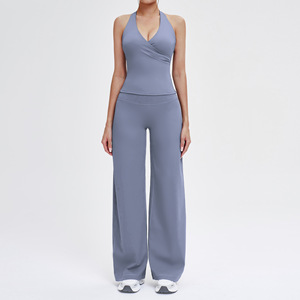 NCLAGEN Vêtements de sport respirants à séchage rapide pour femmes Ensembles de vêtements de sport à col halterneck ajustés Ensembles d'<span class=keywords><strong>exercice</strong></span> Logo personnalisé Ensembles de vêtements de yoga actifs - Product Image 3