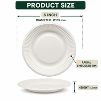 Assiette jetable écologique en bagasse de canne à sucre de 6 pouces à bords festonnés pour la restauration